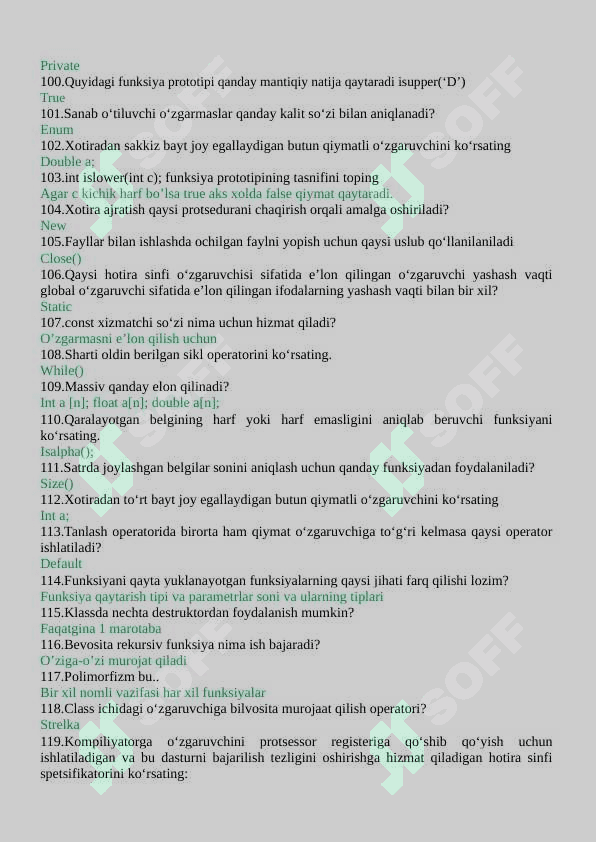 Dasturlashdan test savollariga javoblar C++ tiliga oid 6