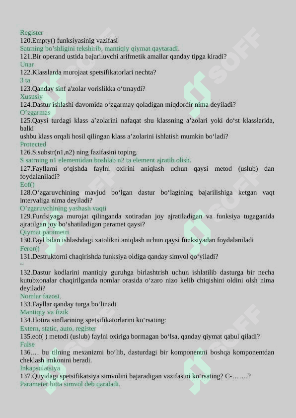 Dasturlashdan test savollariga javoblar C++ tiliga oid 7