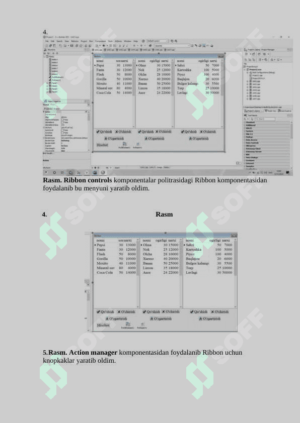 C++ tilida Xe3 dasturida oziq ovqat tovarlar bazasi dasturi 5