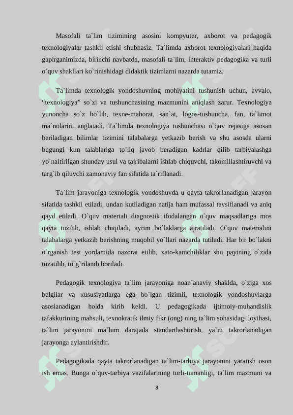 SAVOD O’RGATISH DARSLARIDA AHBOROT TEXNALOGIYALARIDAN FOYDALANISH 8
