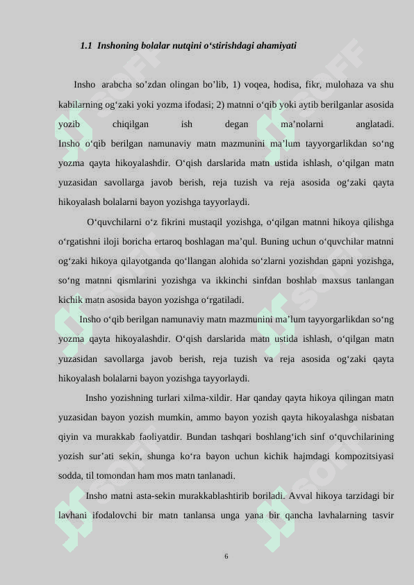 BOSHLANG’ICH SINFLARDA INSHO YOZISHGA O’RGATISH. 6