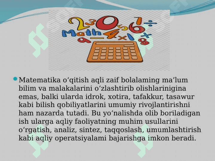 matematika o`qitish maxsus metodikasi fanining xususiy masalalari 3