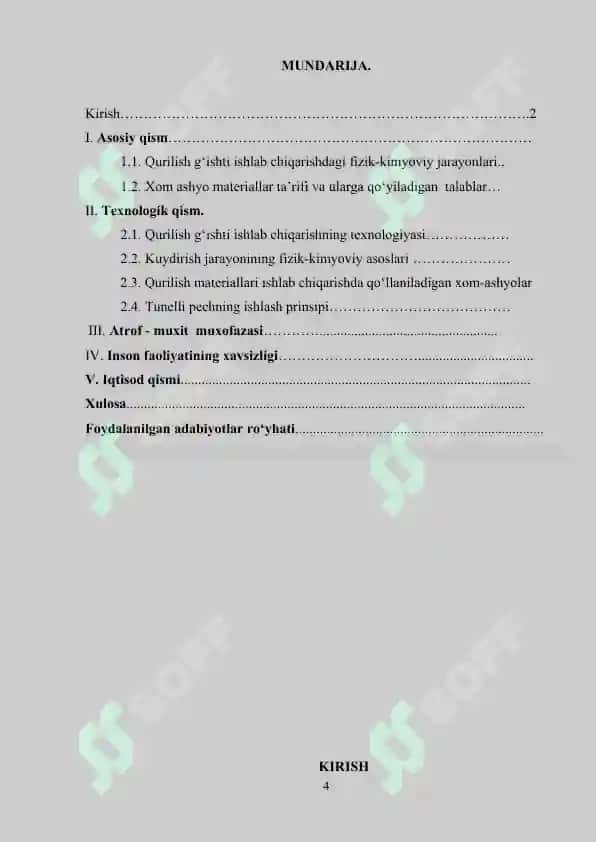 QURILISH G‘ISHTI ISHLAB CHIQARISH TEXNOLOGIYASI VA TUNELLI QURITGICH HISOBI 2