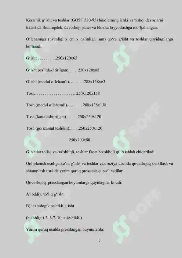 QURILISH G‘ISHTI ISHLAB CHIQARISH TEXNOLOGIYASI VA TUNELLI QURITGICH HISOBI 5