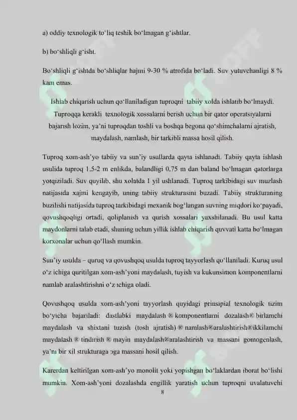 QURILISH G‘ISHTI ISHLAB CHIQARISH TEXNOLOGIYASI VA TUNELLI QURITGICH HISOBI 6