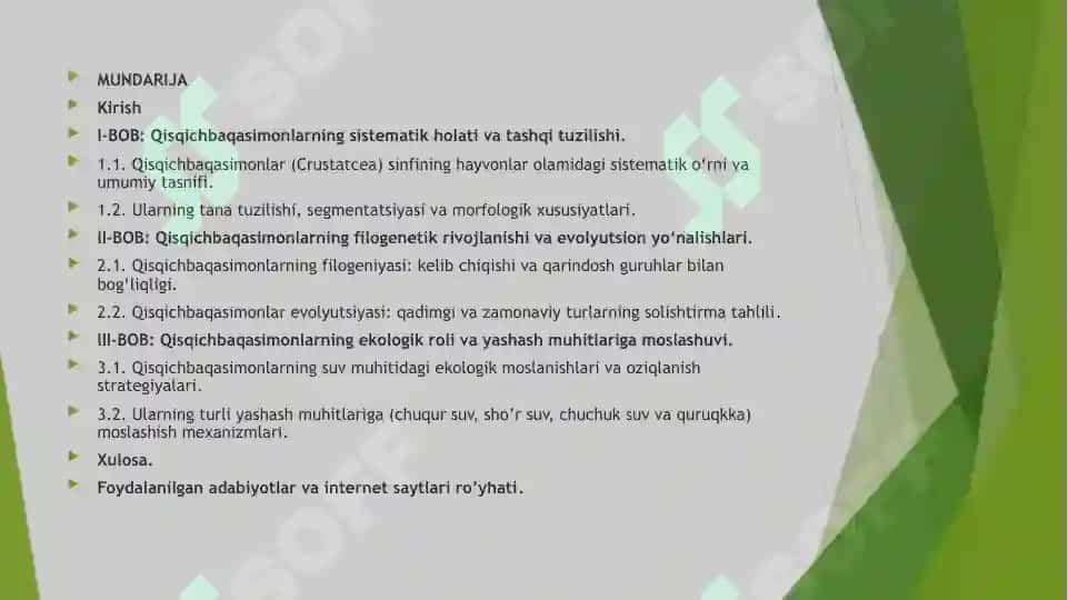 Qisqichbaqasimonlar (Сrustatsea) kenja tipi sistematikasi, filogeniyasi ekologiyasi 2