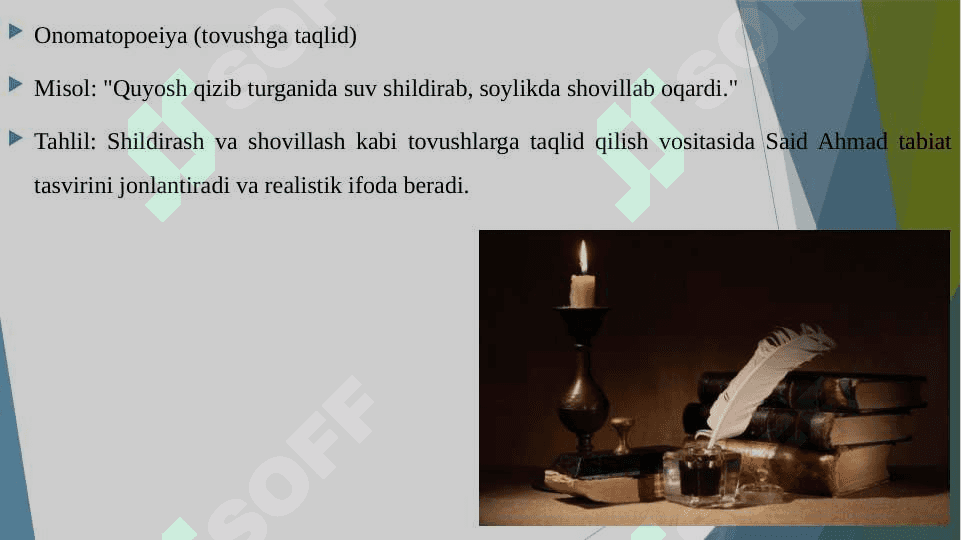 Said Ahmad asarlarida fonostilistik vositalarga misollar topish va uni tahlil qilish 5