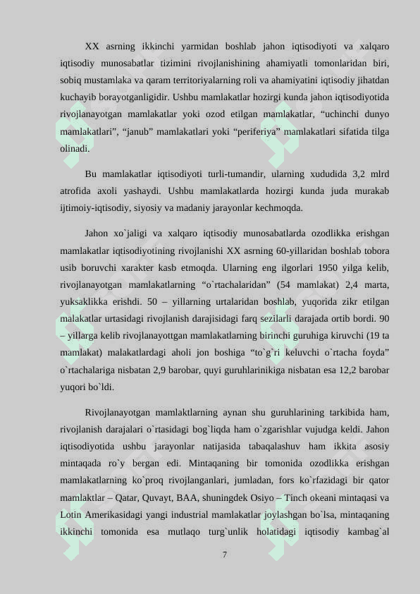 Xalqaro savdoda rivojlanayotgan davlatlarning o’rni 7
