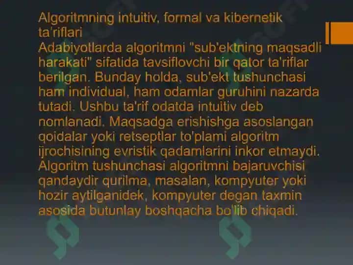 Algoritmik modellar. Algoritmning intuitiv tushunchasi va uni aniqlash zarurati 7