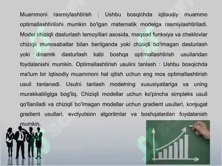 Optimizatsiya usullari iqtisodiyot masalalarga qullash uslubiyati. 3