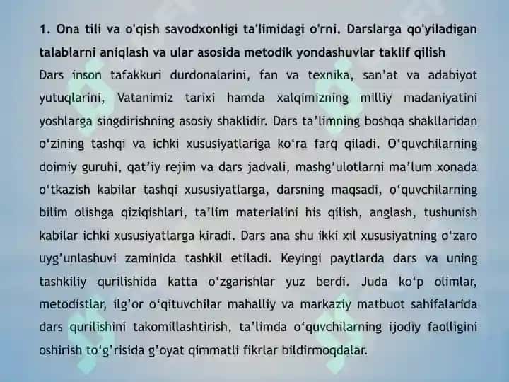 ONA TILI VA O’QISH SAVODXONLIGIDAN DARS TURLARI VA ULARGA QO’YILADIGAN TALABLARr 3