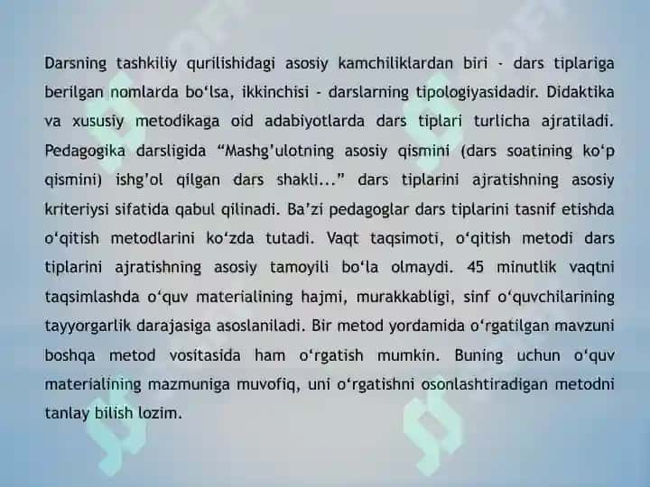 ONA TILI VA O’QISH SAVODXONLIGIDAN DARS TURLARI VA ULARGA QO’YILADIGAN TALABLARr 4