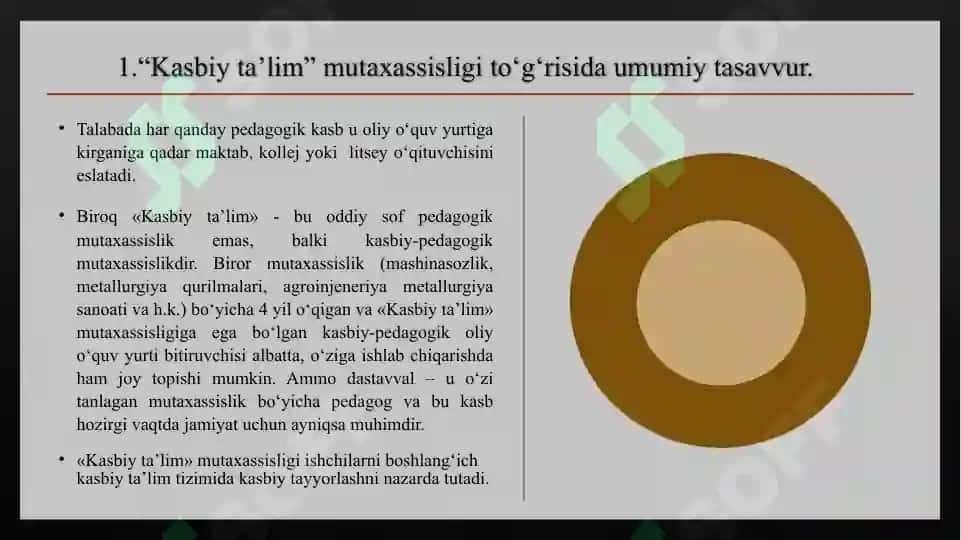 “Kasbiy ta’lim” mutaxassisligi to‘g‘risida. Mutaxassislikning xususiyatlari. Ixtisosliklarning xilma xilligi. 3