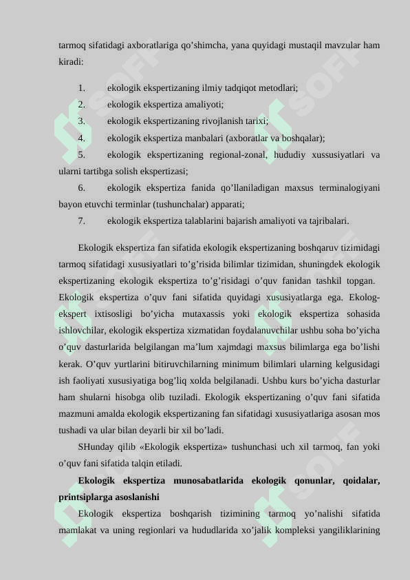 Davlat ekologik ekspertiza xizmatini tashkil etish. 6