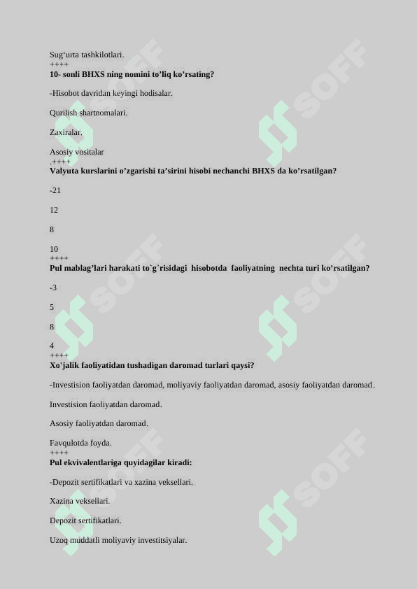 Buxgalteriya hisobi fanidan test, 200 talik javoblari bilan 6