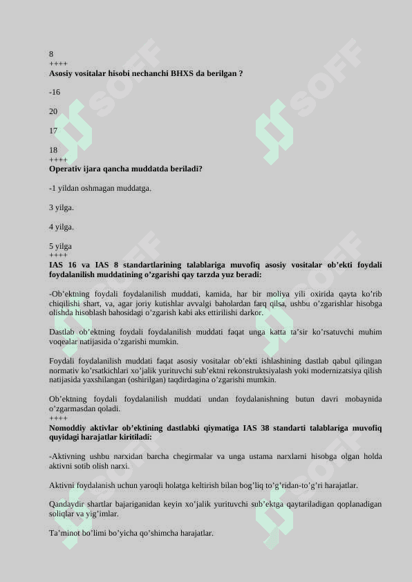 Buxgalteriya hisobi fanidan test, 200 talik javoblari bilan 8