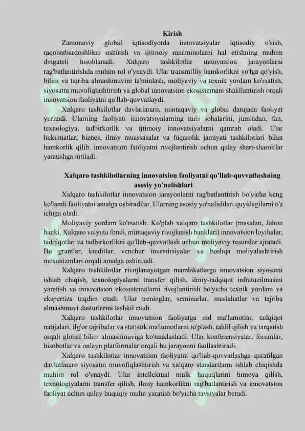 Xalqaro tashkilotlarning innovatsion jarayonlarni rag’batlantirishdagi o’rni 3