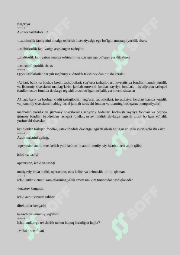 audit fanidan test, 200 talik javoblari bilan 2