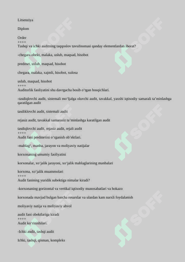 audit fanidan test, 200 talik javoblari bilan 3