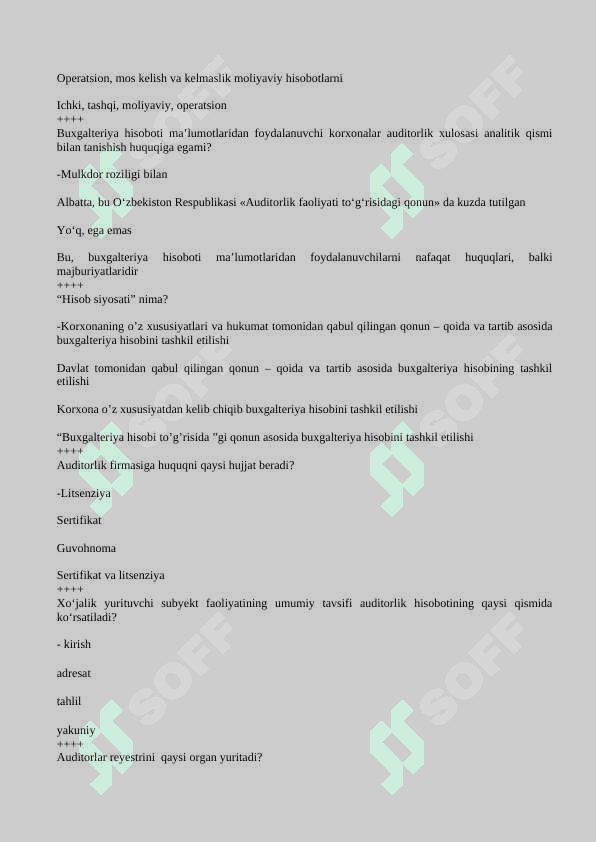 audit fanidan test, 200 talik javoblari bilan 4