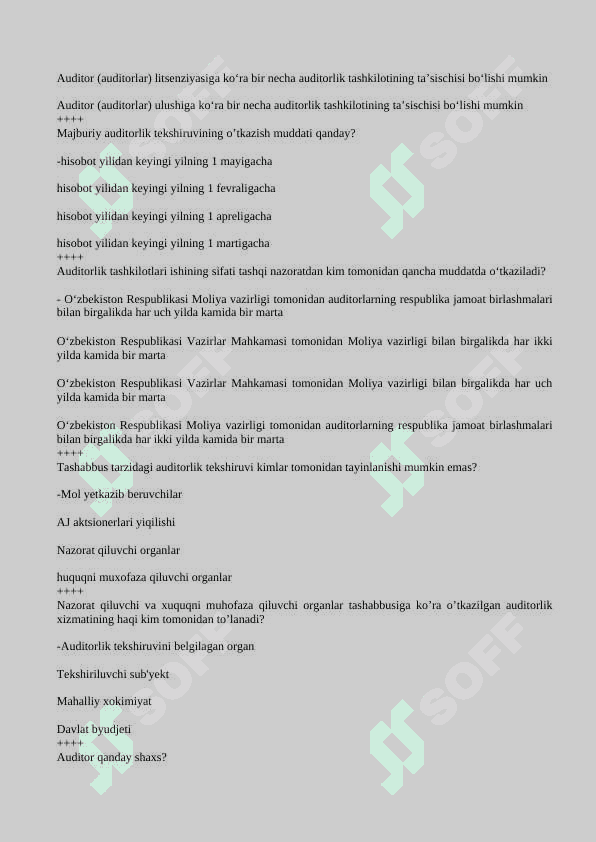 audit fanidan test, 200 talik javoblari bilan 7