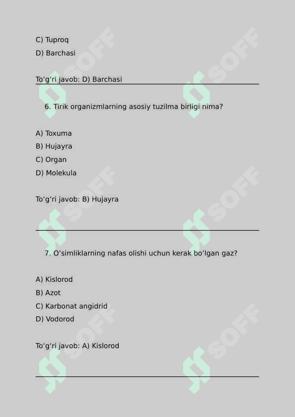 5sinf biologiya fanidan testlar 3