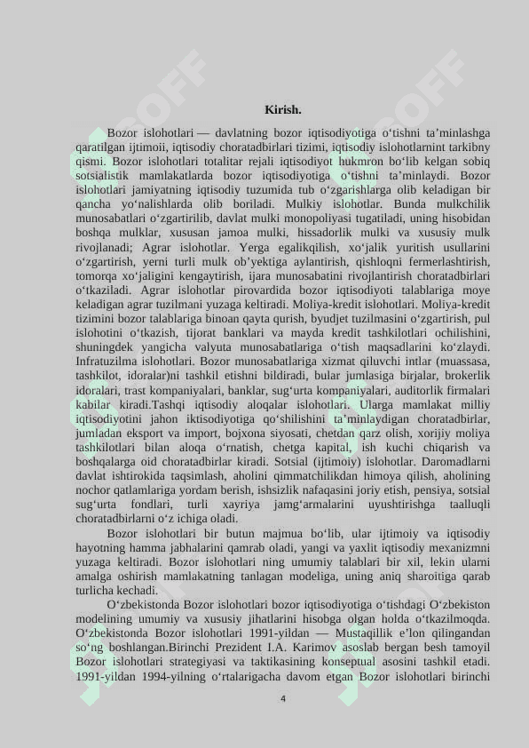 Bozor islohotlari mohiyati va o'tish davrdagi o'ziga xos xususiyatlari. 4