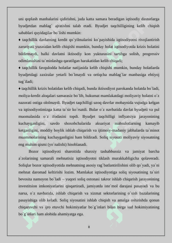 DAVLAT BUDJETINING DAROMALARI VA XARAJATLARI 8