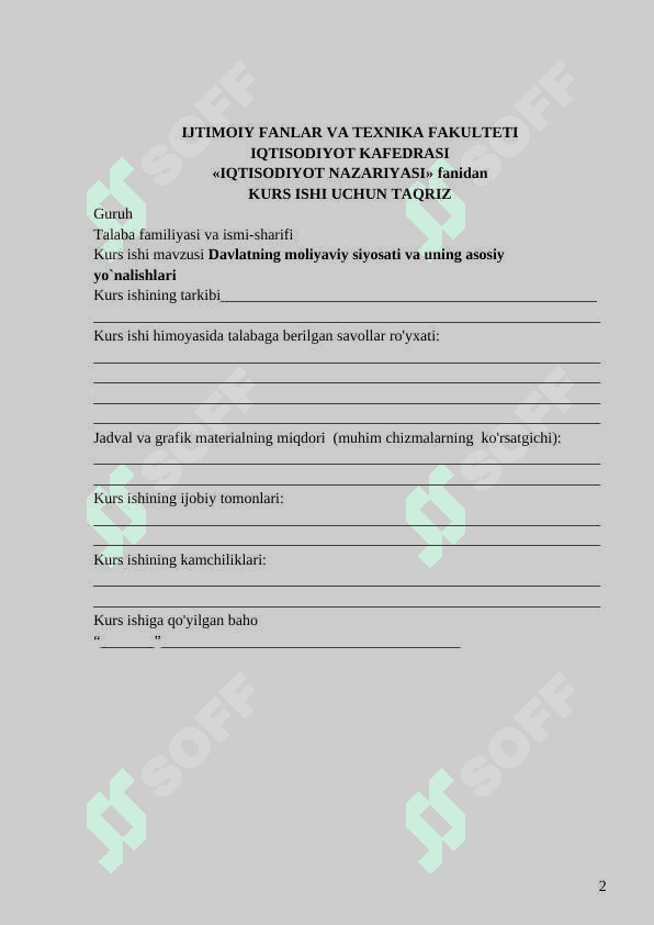 DAVLATNING MOLIYAVIY SIYOSATI VA UNING ASOSIY YO`NALISHLARI 2