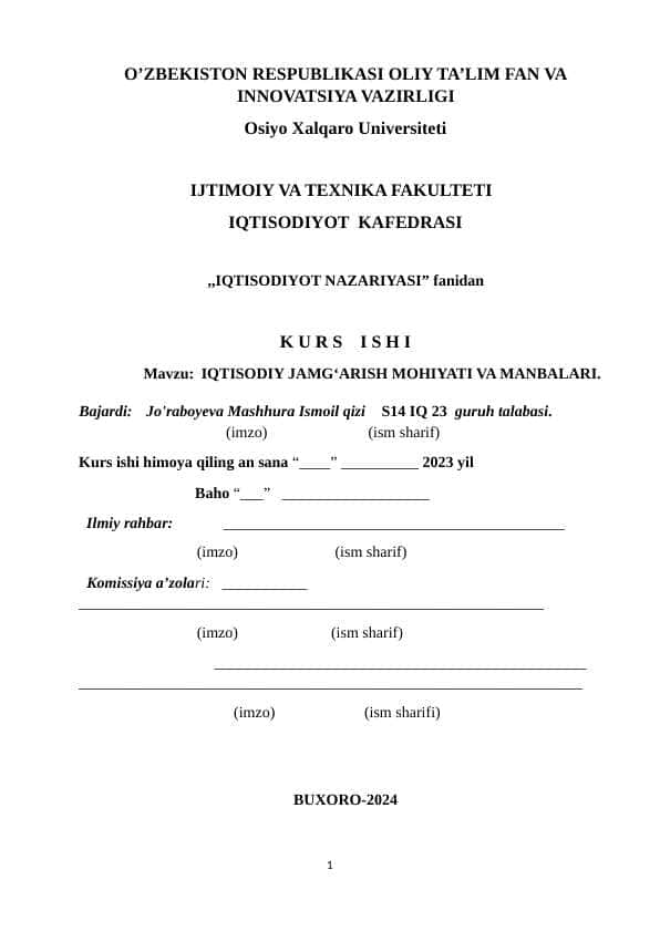 IQTISODIY JAMGʻARISH MOHIYATI VA MANBALARI.