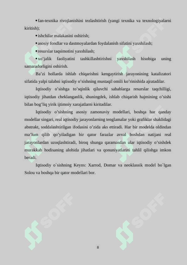 IQTISODIY O’SISH - IJTIMOIY TARAQQIYOT OMILI SIFATIDA. 8