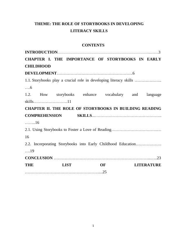 THE ROLE OF STORYBOOKS IN DEVELOPING LITERACY SKILLS