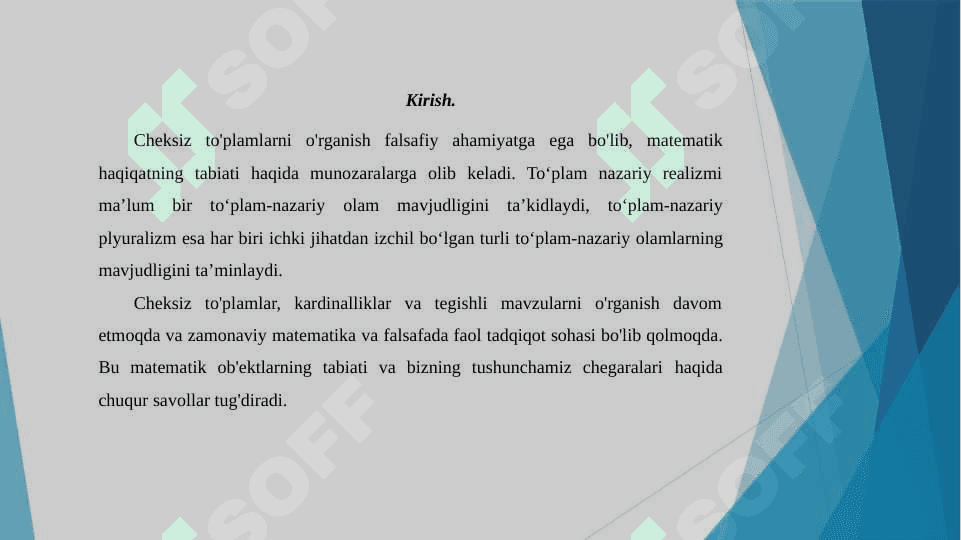 Cheksiz to‘plamlarni quvvatiga ko‘ra taqqoslash muammolari. 3