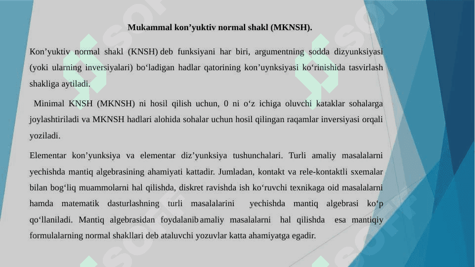 MDNSH VA MKNSH dagi fikriy ifodalar uchun kontakt-rele sxemalarini tuzish usullari. Analiz, sintez masalalari. 7