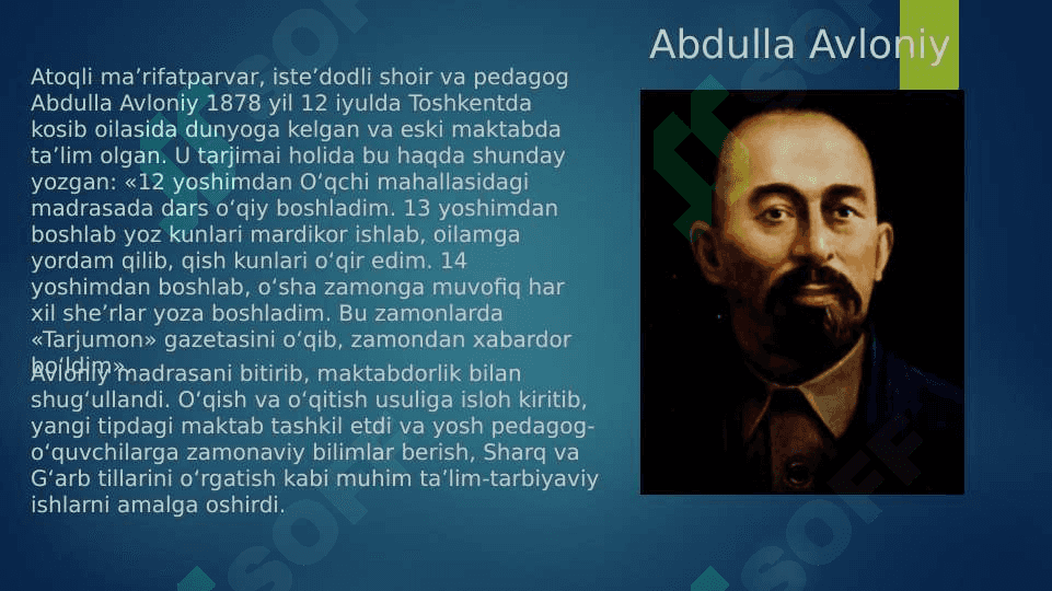 Abdulla Avloniy, Tavallo, So'fizoda 3