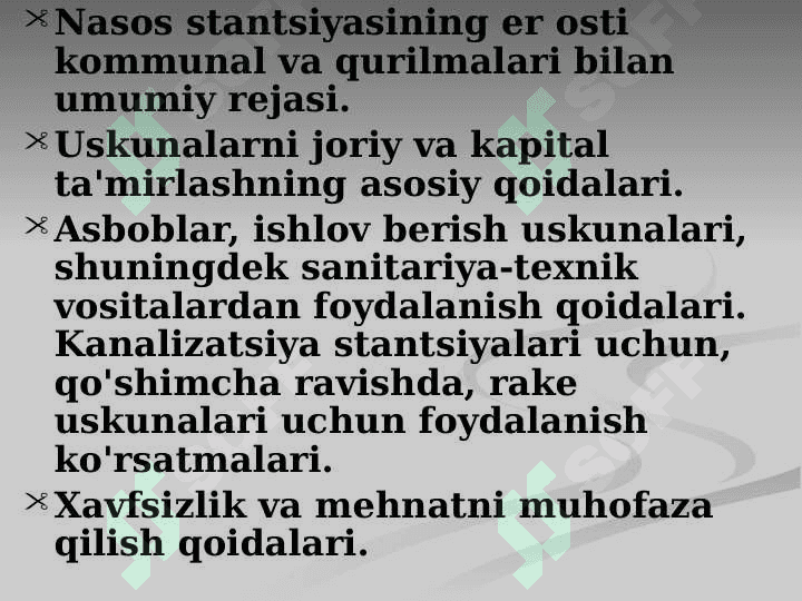 Nasos stansiyalarining majburiyatlari 3