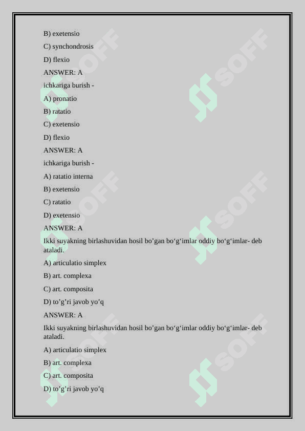 Anatomiya fanidan test - osteologiya 3