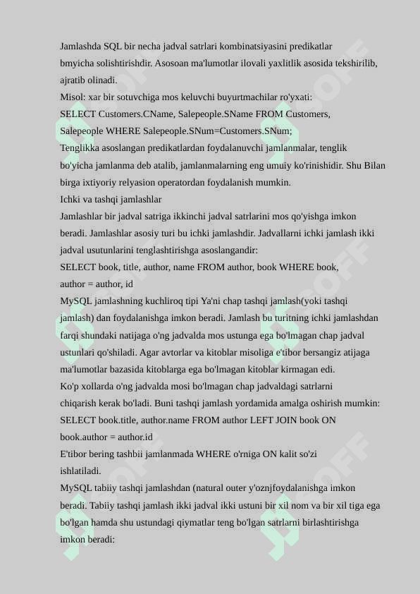 JADVALLARNI BIRLASHTIRISH, JOIN OPERATORI BILAN ISHLASH 3