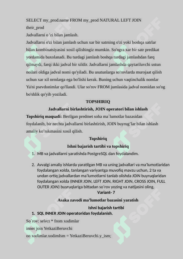 JADVALLARNI BIRLASHTIRISH, JOIN OPERATORI BILAN ISHLASH 4