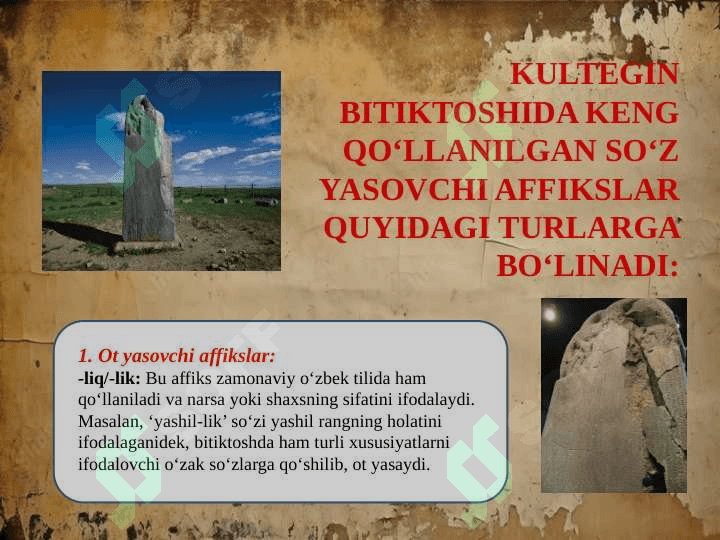 Kultegin bitiktoshidagi so’z yasovchi affikslar mavzusida tayyor slayd 3
