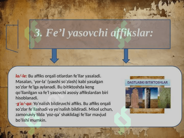Kultegin bitiktoshidagi so’z yasovchi affikslar mavzusida tayyor slayd 6