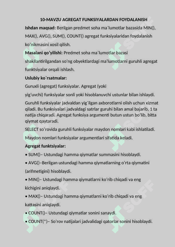 AGRЕGAT FUNKSIYALARDAN FOYDALANISH 2