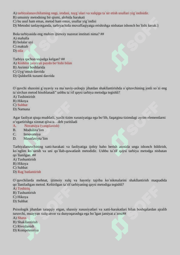 Umumiy pedagogikadan test savollari javoblari bilan 6