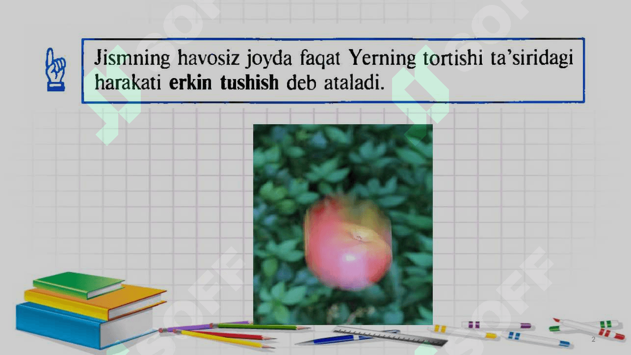 O’rta ta’lim maktablarida « Jismlarning erkin tushishi » mavzusini o’tish metodikasi 2