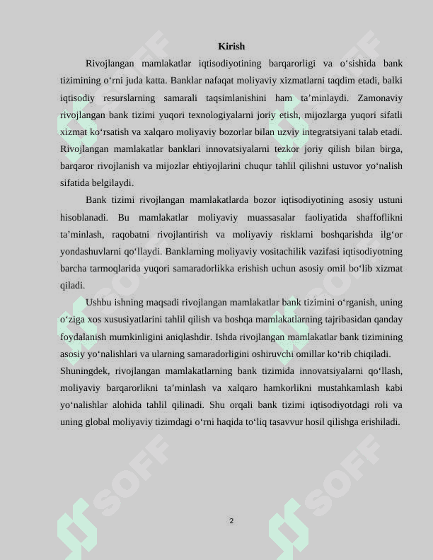 Rivojlangan mamlakatlar bank tizimini o'ziga xos xususiyatlari 2