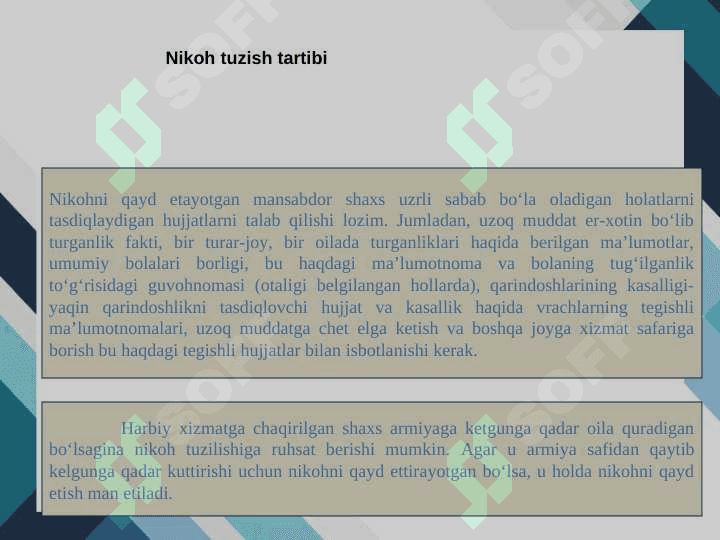NIKOH TUZISH TARTIBI VA SHARTLARI. 8