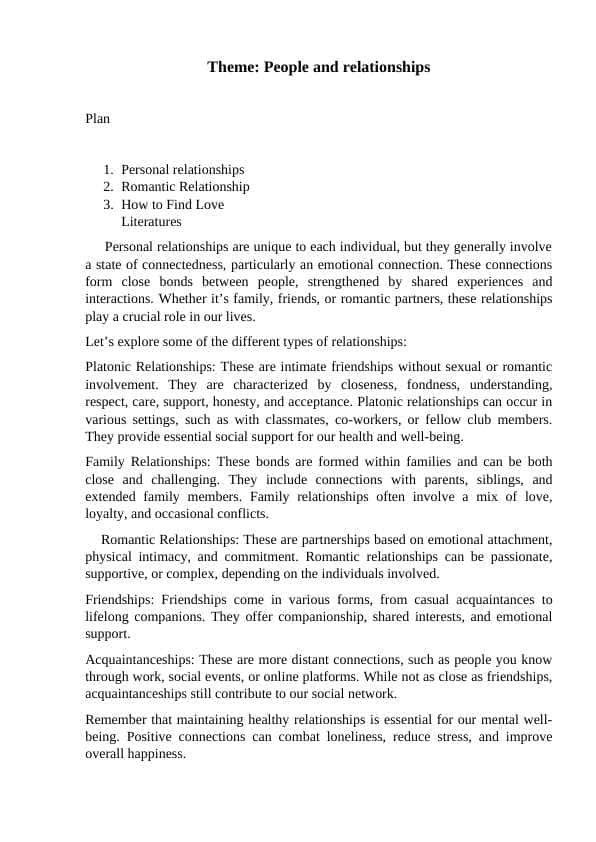 People and relationships