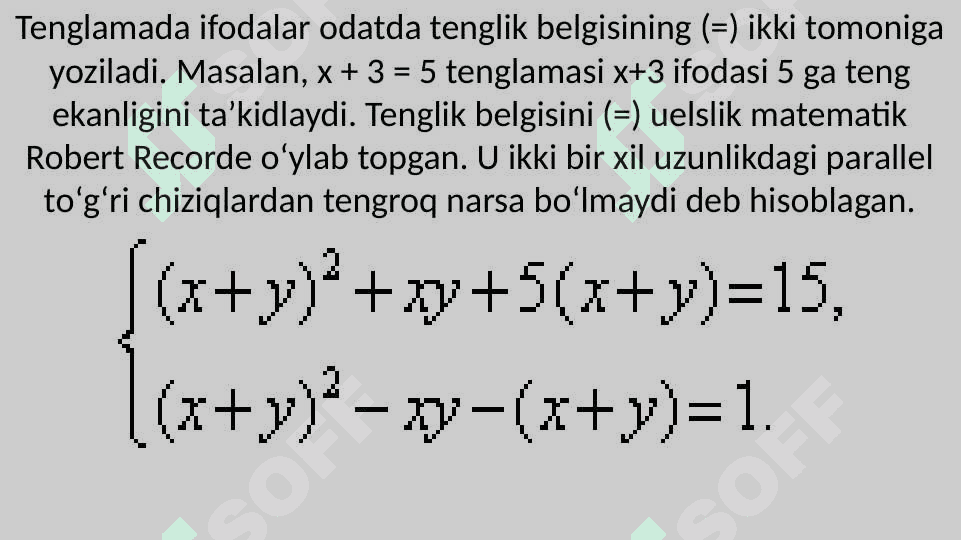 Tenglamalar sistemasiga oid  misollar yechish 3