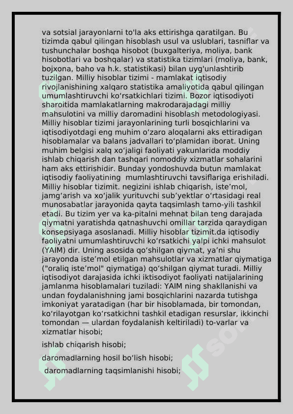 Milliy hisoblar tizimi va O‘zbekistonda unga o‘tishning vazifalari 5