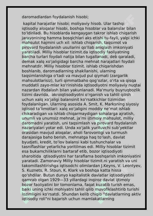 Milliy hisoblar tizimi va O‘zbekistonda unga o‘tishning vazifalari 6